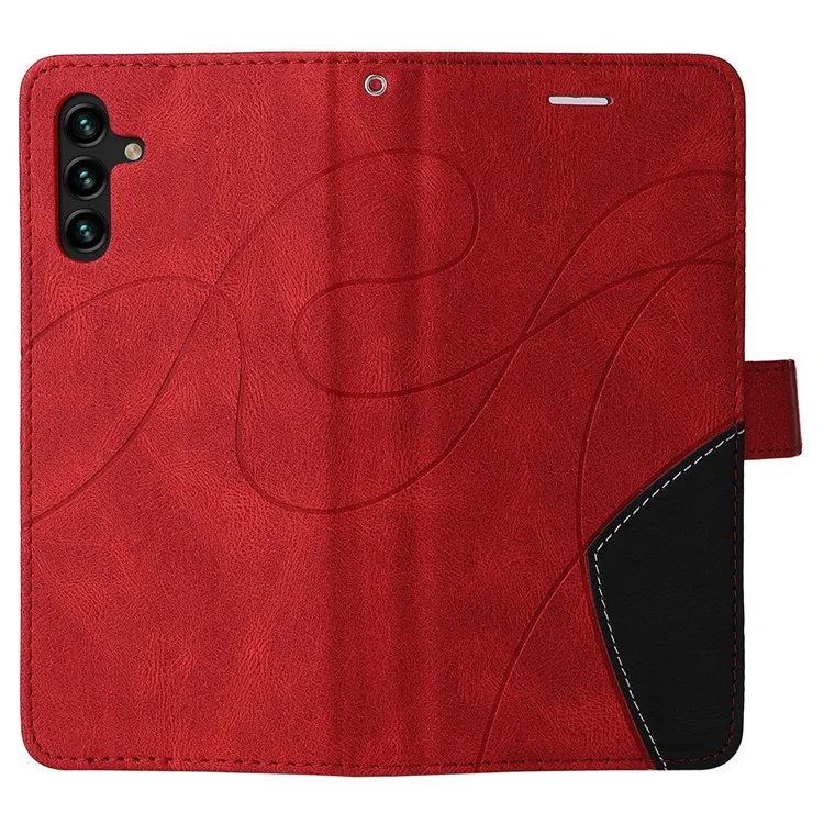 KT Leather Series-1 Dual-color Splicing PU Leather + TPU Stand Wallet Phone Case with Hand Strap for Samsung Galaxy A13 5G / A04s 4G (164.7 x 76.7 x 9.1 mm) - Rojo