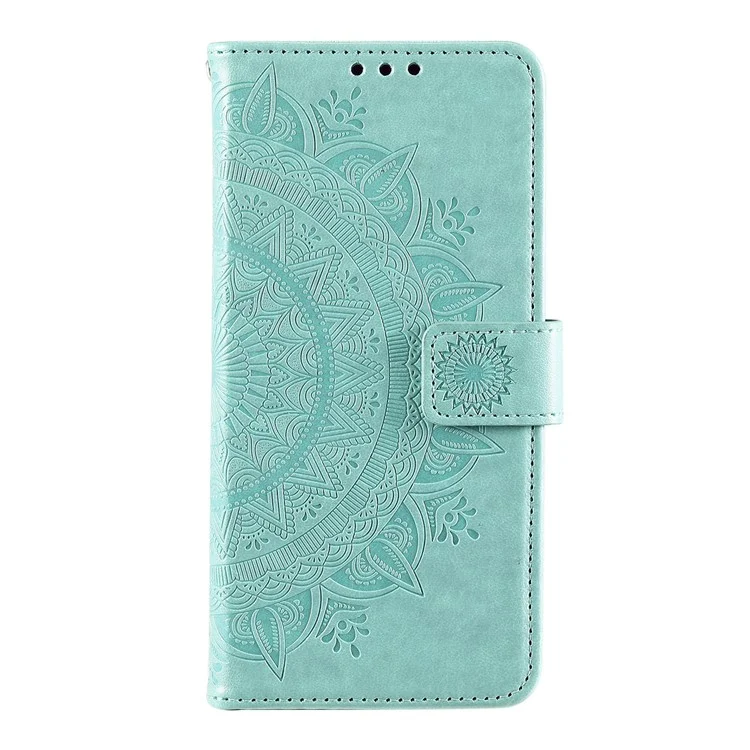Étui folio en cuir PU à motif totem mandala avec fleur, fermeture magnétique, avec sangritère, pour Samsung Galaxy A13 5G / A04s 4G (164,7 x 76,7 x 9,1 mm) - Vert