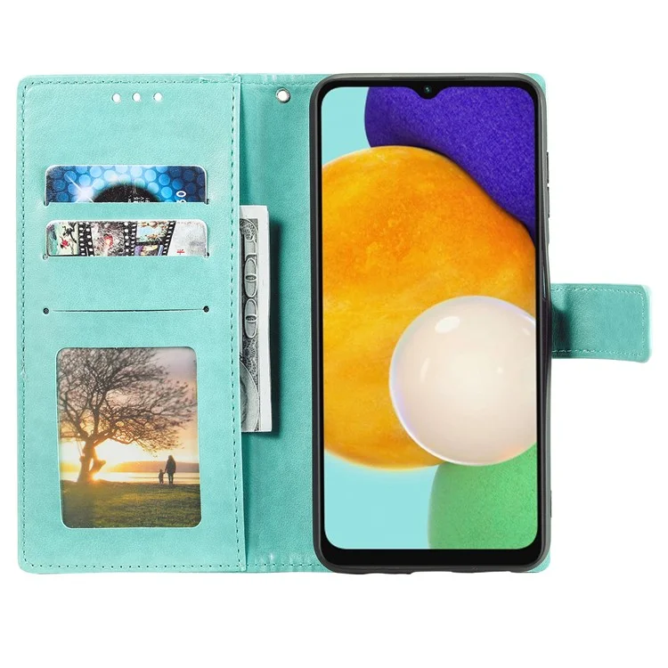 Étui folio en cuir PU à motif totem mandala avec fleur, fermeture magnétique, avec sangritère, pour Samsung Galaxy A13 5G / A04s 4G (164,7 x 76,7 x 9,1 mm) - Vert