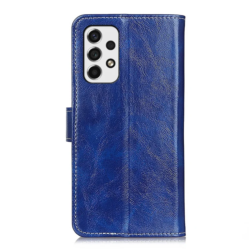 Flip Phone Cover Retro Style Crazy Horse Texture Foldable Stand Leather Phone Wallet Case for Samsung Galaxy A53 5G - Blue