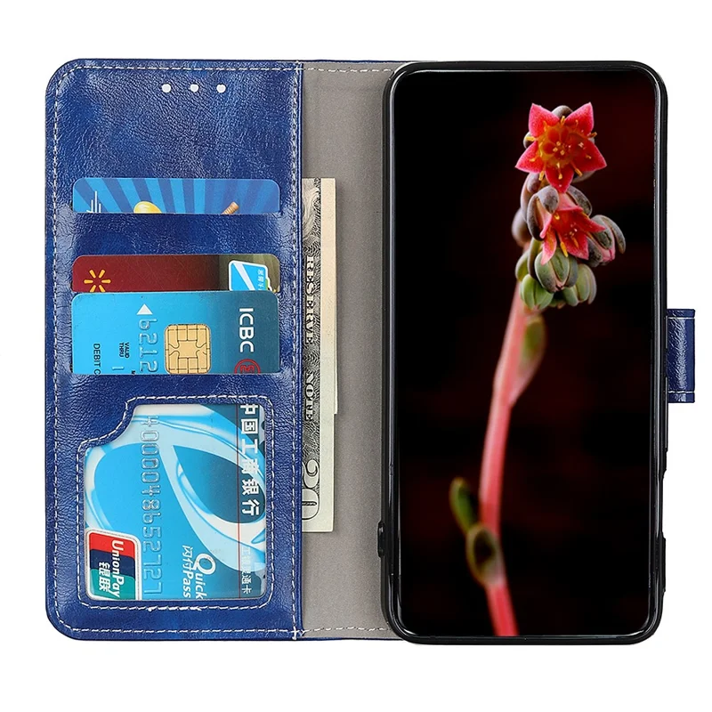 Flip Phone Cover Retro Style Crazy Horse Texture Foldable Stand Leather Phone Wallet Case for Samsung Galaxy A53 5G - Blue