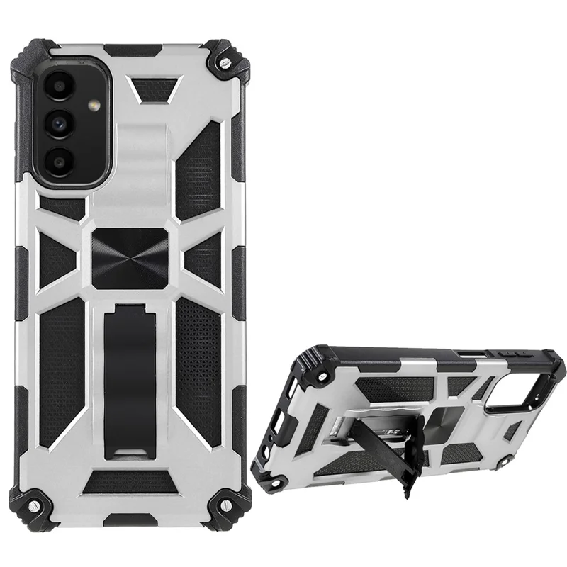 Kickstand Design Hybrid Hard PC TPU Phone Case for Samsung Galaxy A13 5G / A13 4G / A04 4G (164.4mm) / A04s 4G (164.7mm) - Silver