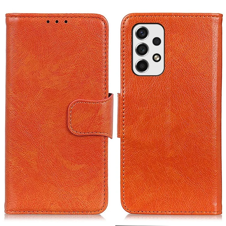 Couverture en cuir nappa texturé avec étui de téléphone TPU + support portefeuille pour Samsung Galaxy A53 5G - Orange