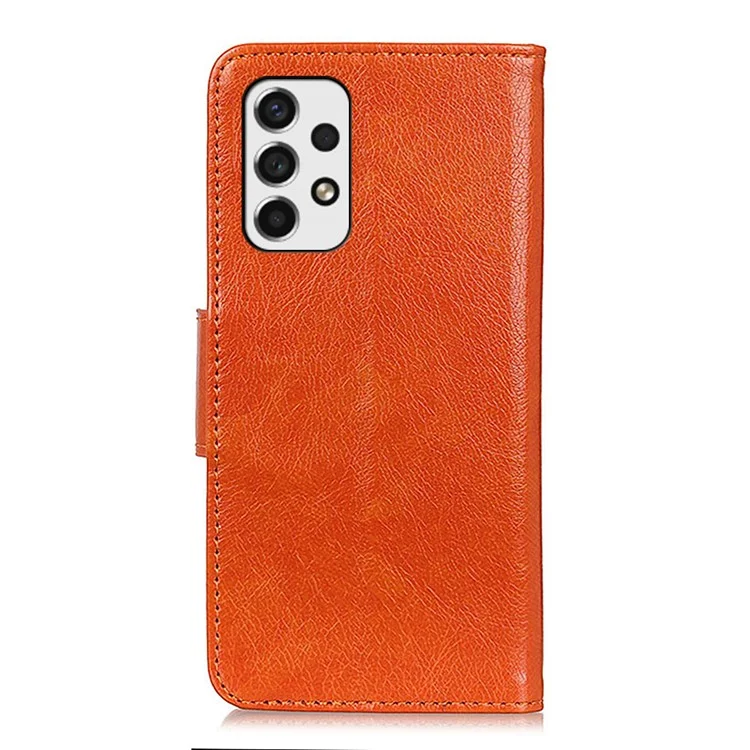 Couverture en cuir nappa texturé avec étui de téléphone TPU + support portefeuille pour Samsung Galaxy A53 5G - Orange