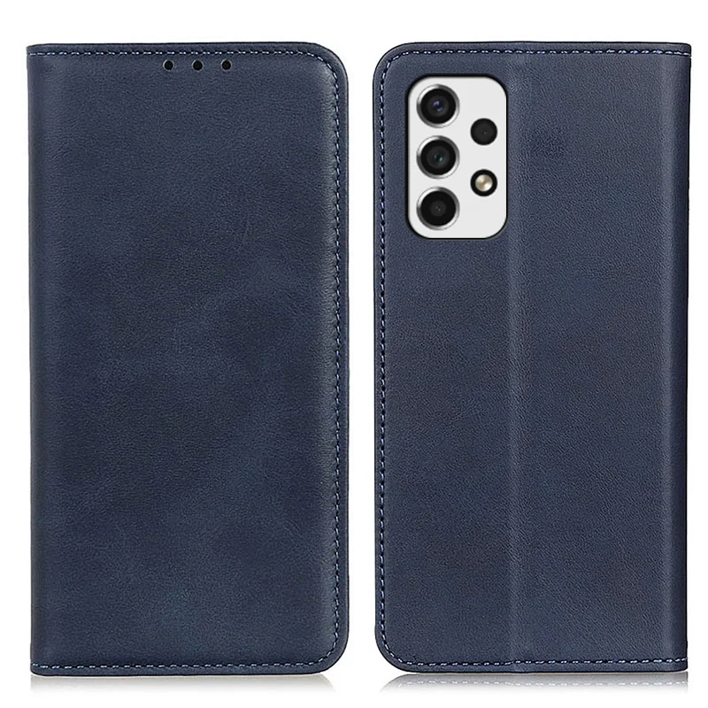 Split Leather Stand Wallet Case Auto Magnetic Closed Flip Folio Cover for Samsung Galaxy A53 5G - Blue