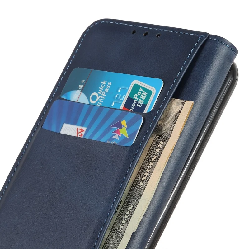 Split Leather Stand Wallet Case Auto Magnetic Closed Flip Folio Cover for Samsung Galaxy A53 5G - Blue
