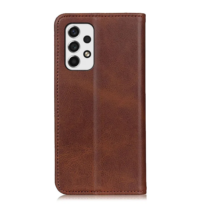 Split Leather Stand Wallet Case Auto Magnetic Closed Flip Folio Cover for Samsung Galaxy A53 5G - Coffee