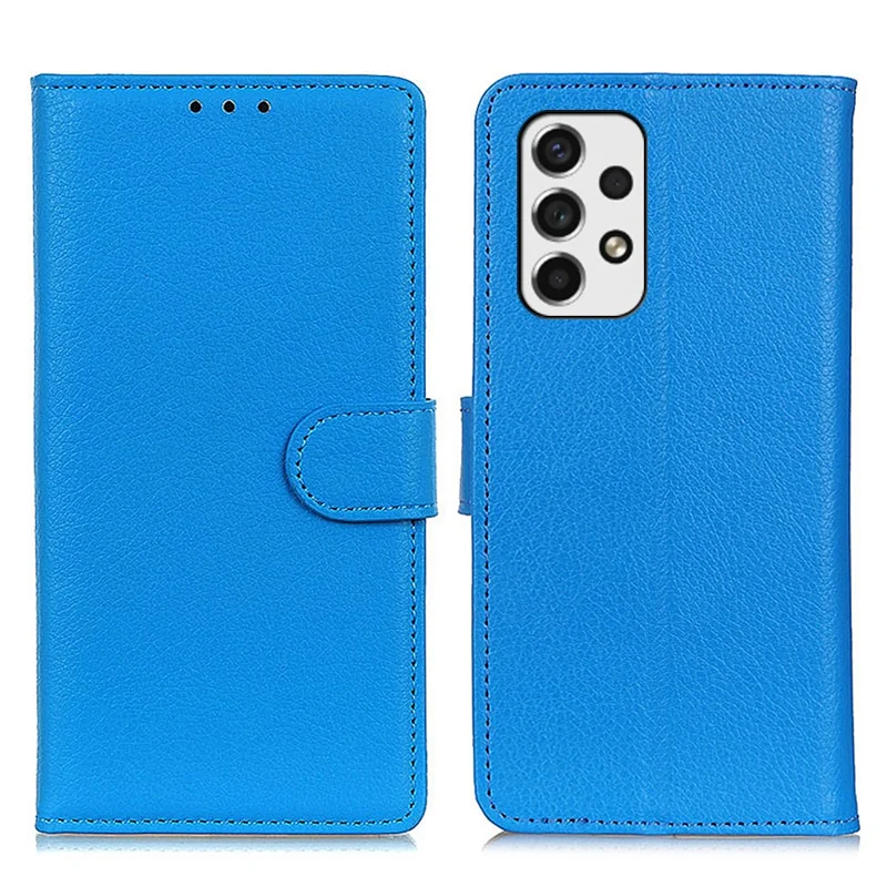 Litchi Texture PU Leather Magnetic Case Wallet Stand Shockproof Flip Protective Cover for Samsung Galaxy A53 5G - Blue