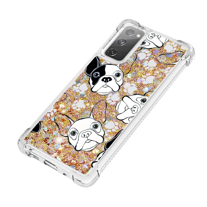 Quicksand Moving Bling Glitter Pattern Printing Clear Soft TPU Phone Case for Samsung Galaxy S20 FE 2022/S20 FE/S20 FE 5G/S20 Lite - Black/White Puppy