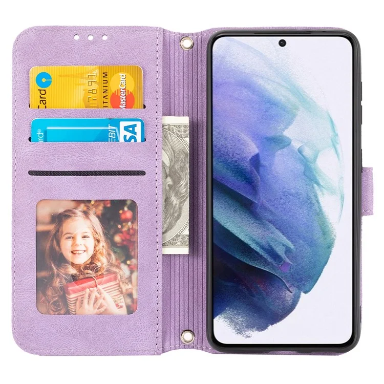 Für Samsung Galaxy S22+ 5G Schockfeste Mobiltelefon Flip Case Soft pu Leder Und TPU -geprägte Muster -brieftaschen -telefonabdeckung Mit Ständer - Helles Lila