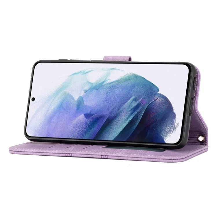 Für Samsung Galaxy S22+ 5G Schockfeste Mobiltelefon Flip Case Soft pu Leder Und TPU -geprägte Muster -brieftaschen -telefonabdeckung Mit Ständer - Helles Lila