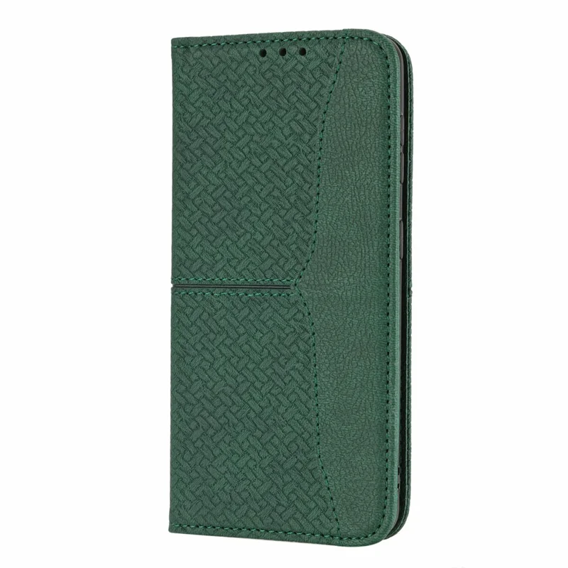 For Samsung Galaxy S22+ 5G Anti-scratch Shockproof Magnetic Flip Cover Woven Texture Wallet Wrist Strap Leather Case with Stand - Green