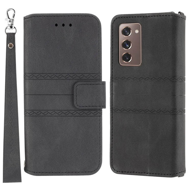 For Samsung Galaxy Z Fold2 5G Practical Wallet Card Slots Phone Flip Case Imprinted Pattern Anti-Scratch Stylish PU Leather+TPU Phone Cover with Stand - Black
