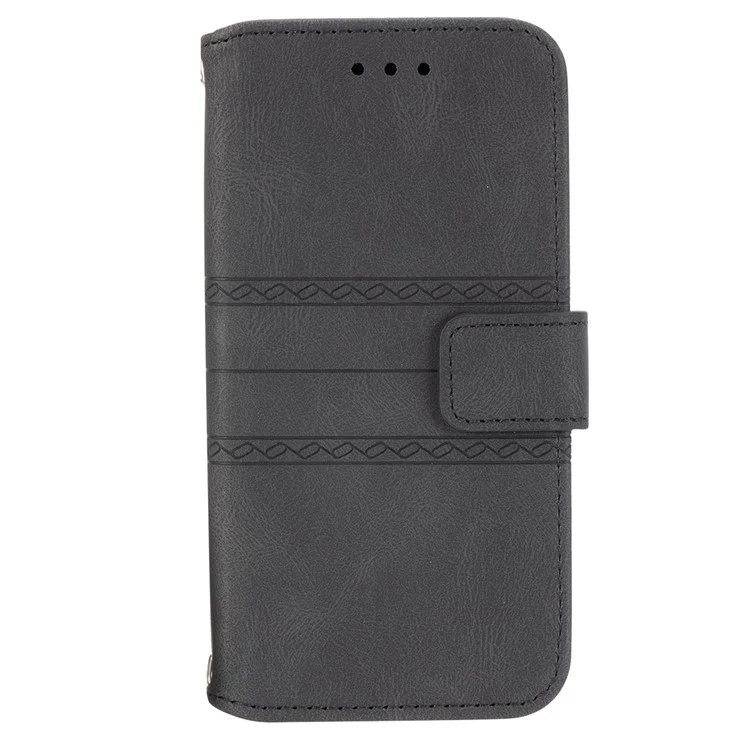 For Samsung Galaxy Z Fold2 5G Practical Wallet Card Slots Phone Flip Case Imprinted Pattern Anti-Scratch Stylish PU Leather+TPU Phone Cover with Stand - Black