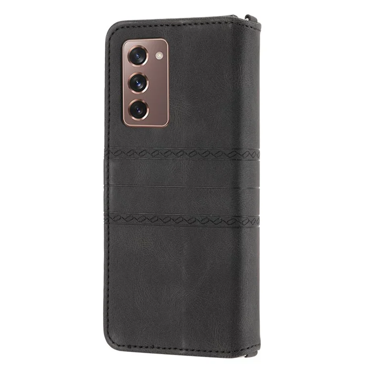 For Samsung Galaxy Z Fold2 5G Practical Wallet Card Slots Phone Flip Case Imprinted Pattern Anti-Scratch Stylish PU Leather+TPU Phone Cover with Stand - Black