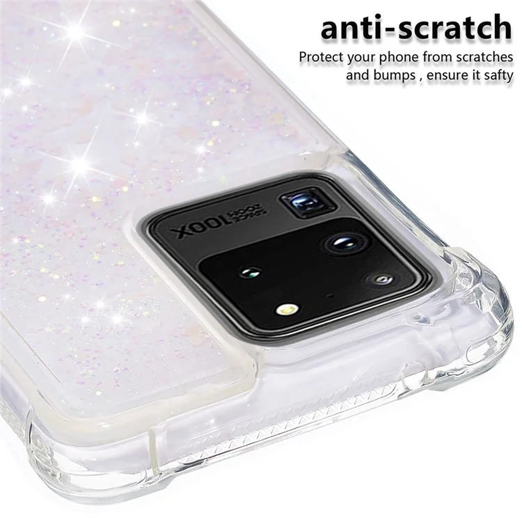 Funda de teléfono móvil de TPU suave con brillo fluyente antigoteo para Samsung Galaxy S20 Ultra - Corazones brillantes