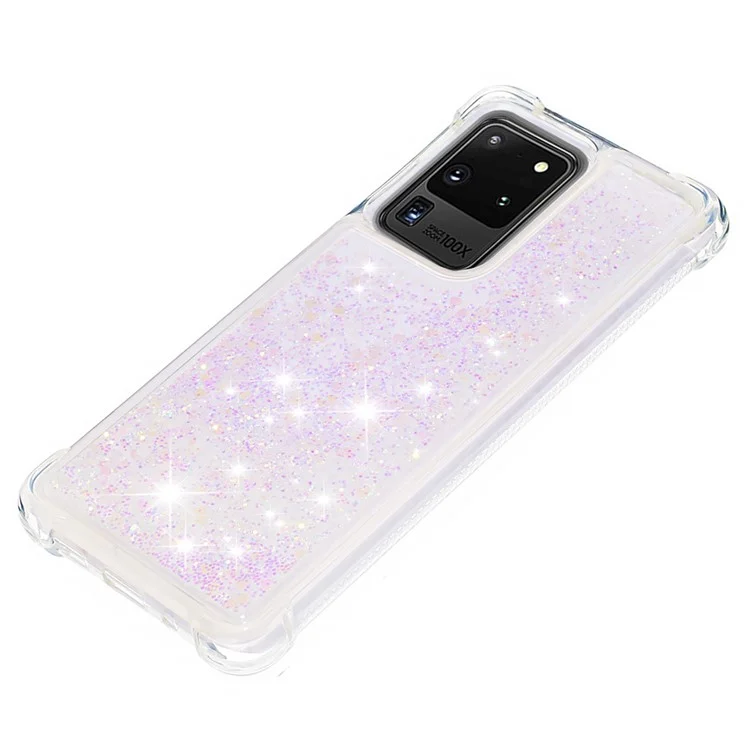 Funda de teléfono móvil de TPU suave con brillo fluyente antigoteo para Samsung Galaxy S20 Ultra - Corazones brillantes