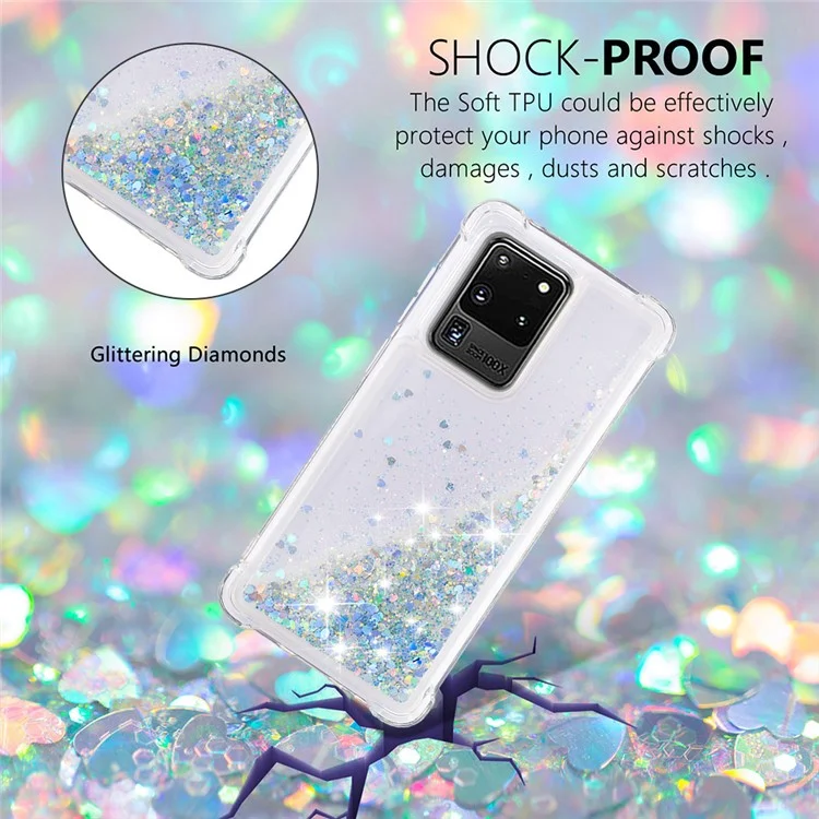 Protetor de Capa de Telefone Com TPU Macio de TPU de Giro Fluindo de Arco-areia Para Samsung Galaxy S20 Ultra - Corações de Prata