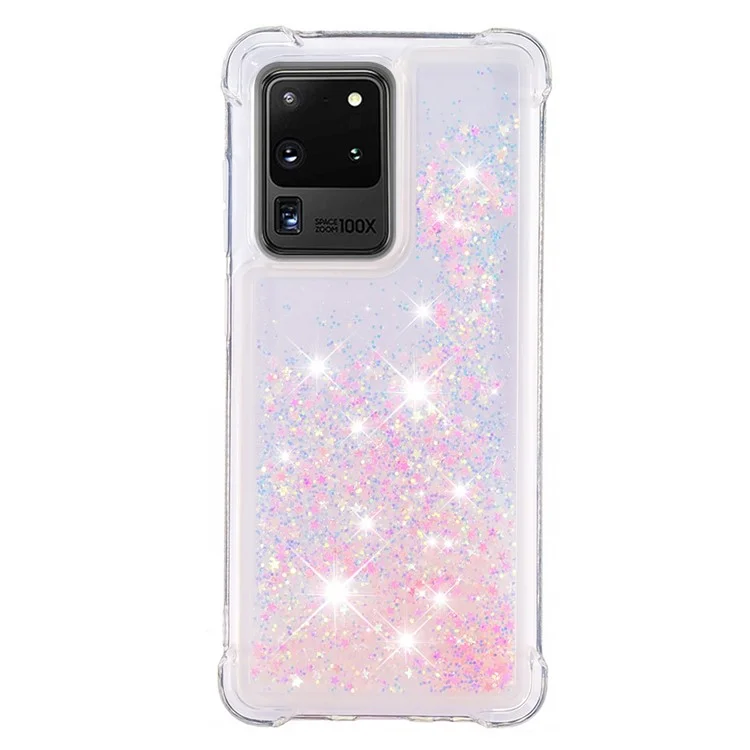 Capa de Proteção de TPU Suave Antilatejante com Brilho Fluido de Areia Rápida para Samsung Galaxy S20 Ultra - Pentágono Rosa