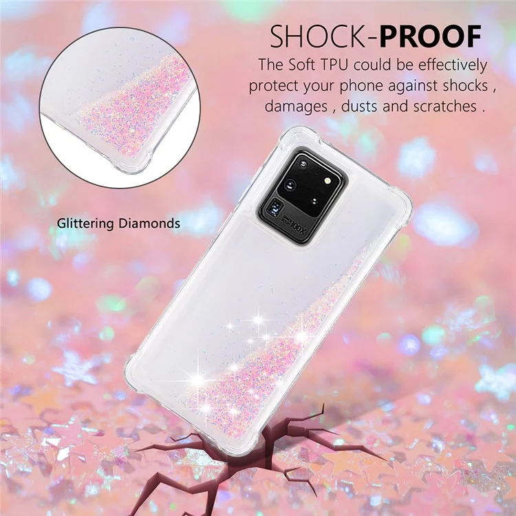 Capa de Proteção de TPU Suave Antilatejante com Brilho Fluido de Areia Rápida para Samsung Galaxy S20 Ultra - Pentágono Rosa