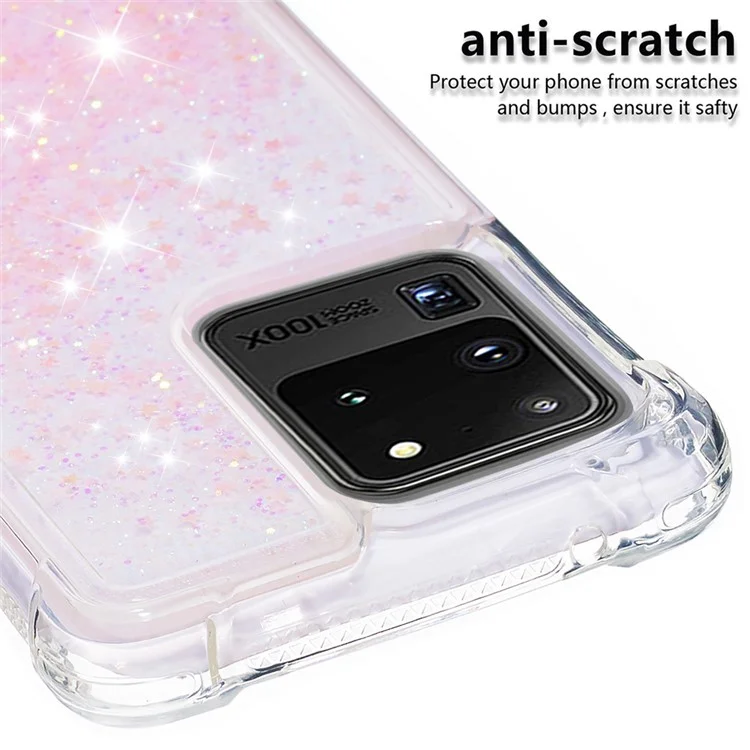 Capa de Proteção de TPU Suave Antilatejante com Brilho Fluido de Areia Rápida para Samsung Galaxy S20 Ultra - Pentágono Rosa