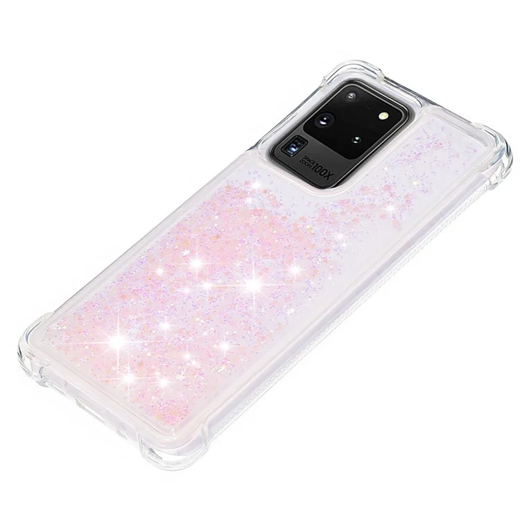 Capa de Proteção de TPU Suave Antilatejante com Brilho Fluido de Areia Rápida para Samsung Galaxy S20 Ultra - Pentágono Rosa