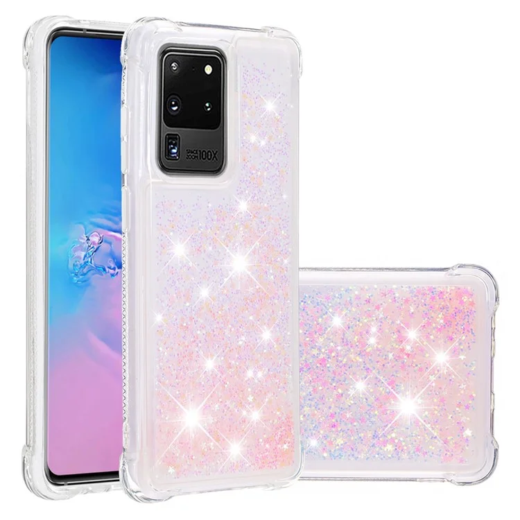 Capa de Proteção de TPU Suave Antilatejante com Brilho Fluido de Areia Rápida para Samsung Galaxy S20 Ultra - Pentágono Rosa