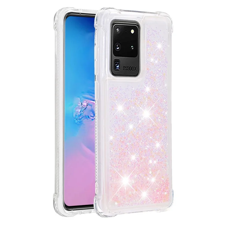 Capa de Proteção de TPU Suave Antilatejante com Brilho Fluido de Areia Rápida para Samsung Galaxy S20 Ultra - Pentágono Rosa