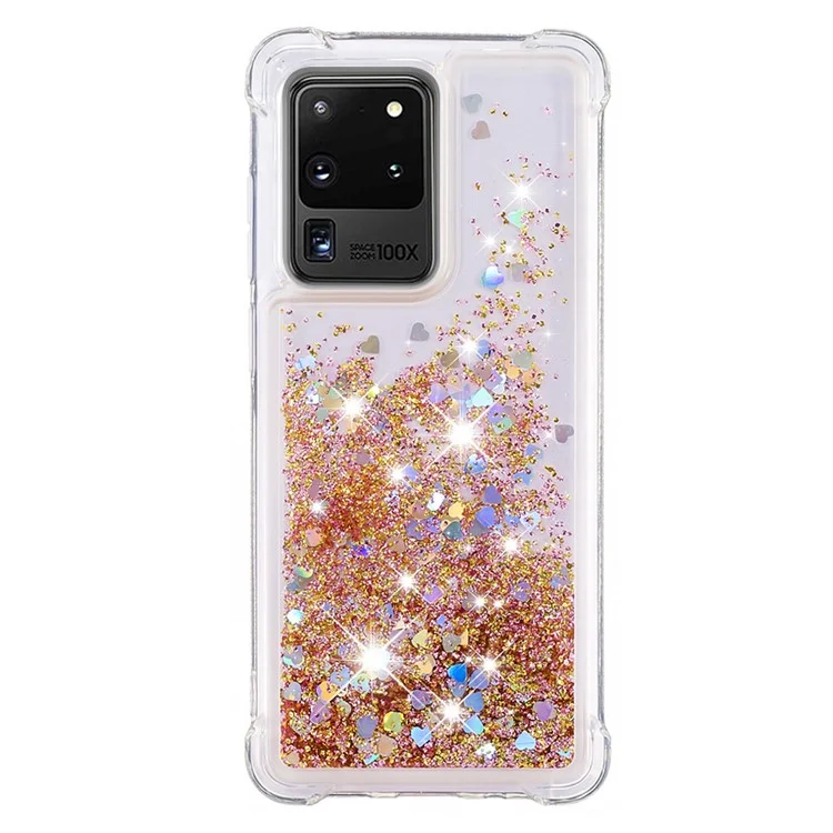 Avista y Flute de Flute Fluidez Anti-drop Soft Tpu Case de la Caja Del Teléfono Para Samsung Galaxy S20 Ultra - Corazones de Oro