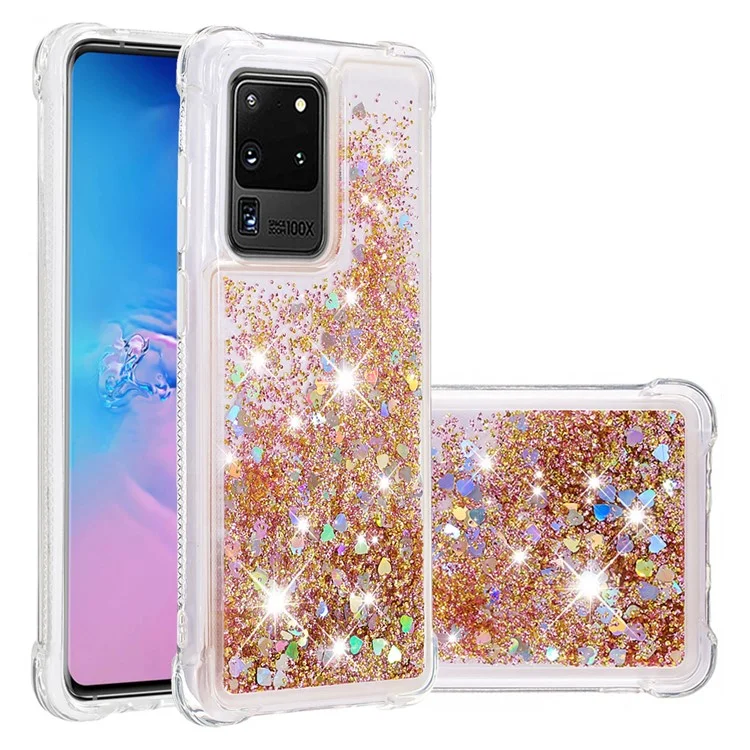 Avista y Flute de Flute Fluidez Anti-drop Soft Tpu Case de la Caja Del Teléfono Para Samsung Galaxy S20 Ultra - Corazones de Oro