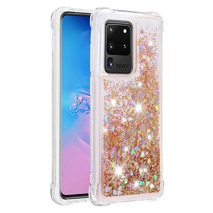 Avista y Flute de Flute Fluidez Anti-drop Soft Tpu Case de la Caja Del Teléfono Para Samsung Galaxy S20 Ultra - Corazones de Oro