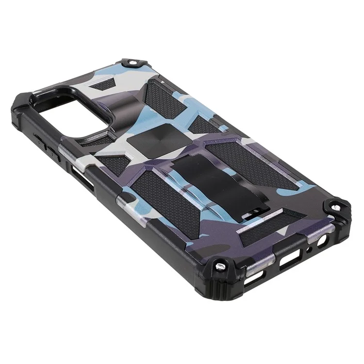 Military Grade Camouflage Design Anti-fall Phone Case Cover with Hidden Kickstand and Built-in Metal Sheet for Samsung Galaxy A13 5G - Light Green