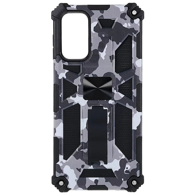 Stoßfester Militärische Tarnung Design Anti-Sturz Handyhülle mit verstecktem Ständer und eingebautem Metallblatt Handytasche für Samsung Galaxy A13 5G - Tarnfarbe Schwarz