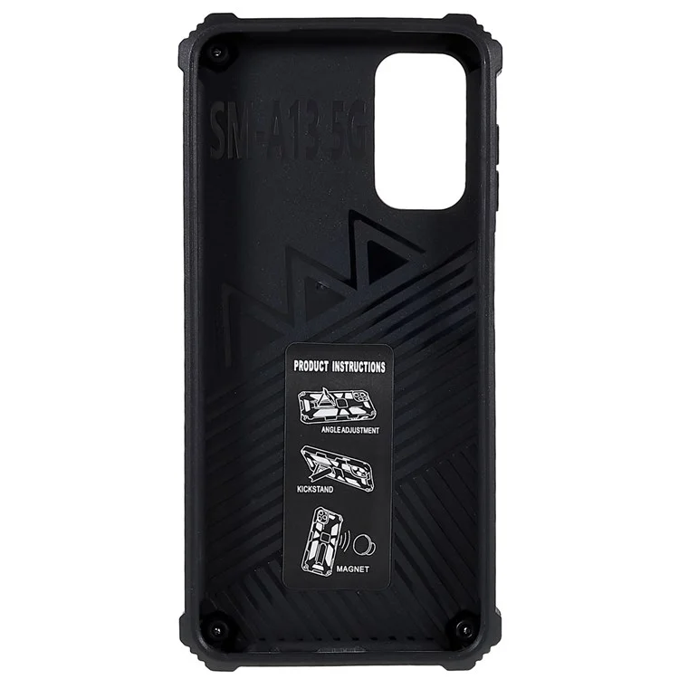 Stoßfester Militärische Tarnung Design Anti-Sturz Handyhülle mit verstecktem Ständer und eingebautem Metallblatt Handytasche für Samsung Galaxy A13 5G - Tarnfarbe Schwarz