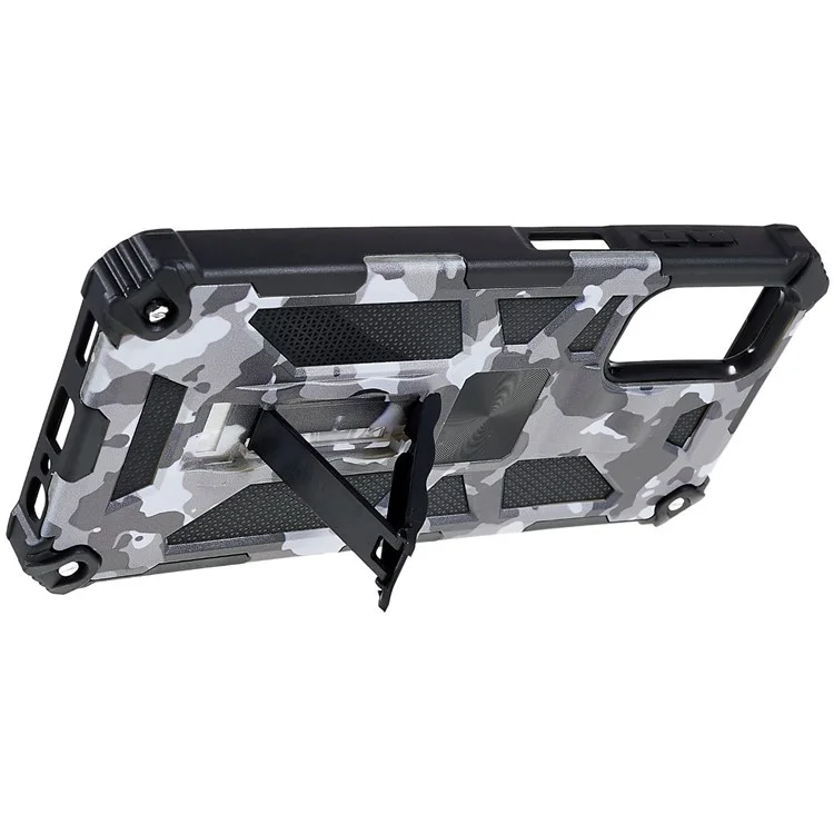 Stoßfester Militärische Tarnung Design Anti-Sturz Handyhülle mit verstecktem Ständer und eingebautem Metallblatt Handytasche für Samsung Galaxy A13 5G - Tarnfarbe Schwarz