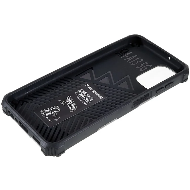 Stoßfester Militärische Tarnung Design Anti-Sturz Handyhülle mit verstecktem Ständer und eingebautem Metallblatt Handytasche für Samsung Galaxy A13 5G - Tarnfarbe Schwarz