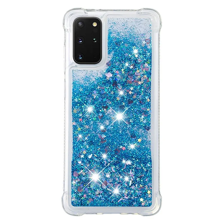 TPU Suave Bien Protegido Que Fluye Con Arena de Teléfono de Teléfono Para Samsung Galaxy S20 Más 4G/5G - Corazones Azules