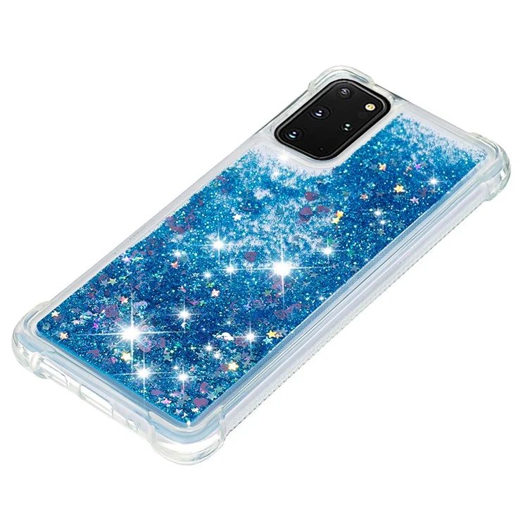 TPU Suave Bien Protegido Que Fluye Con Arena de Teléfono de Teléfono Para Samsung Galaxy S20 Más 4G/5G - Corazones Azules