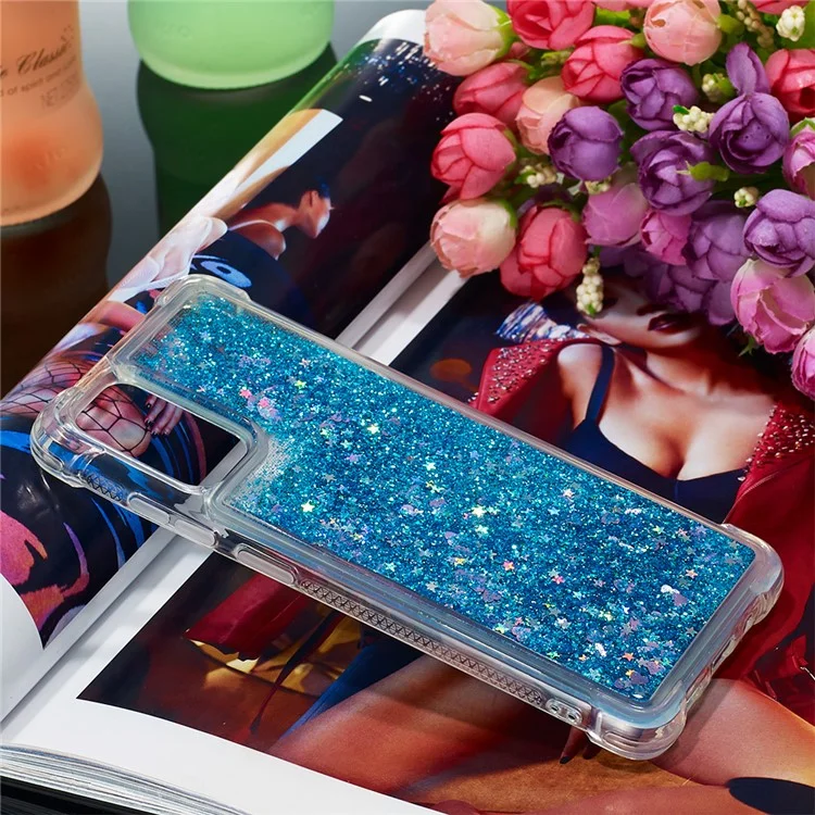 TPU Suave Bien Protegido Que Fluye Con Arena de Teléfono de Teléfono Para Samsung Galaxy S20 Más 4G/5G - Corazones Azules