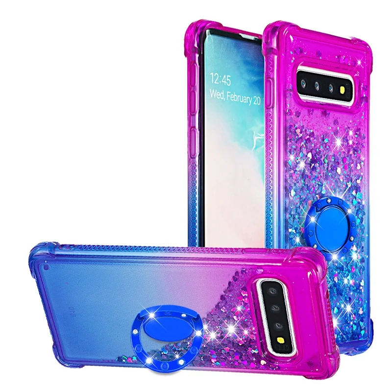 Ring Kickstand Fashionable Gradient Quicksand Durable TPU Phone Case Shell for Samsung Galaxy S10 4G - Purple/Blue