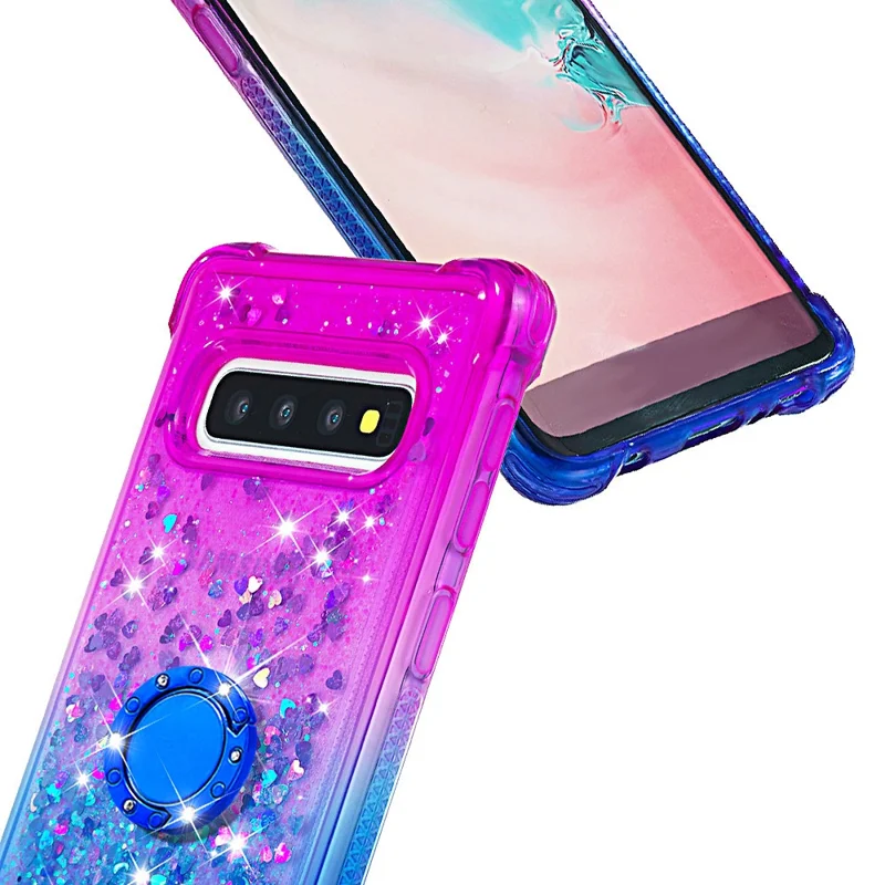 Ring Kickstand Fashionable Gradient Quicksand Durable TPU Phone Case Shell for Samsung Galaxy S10 4G - Purple/Blue