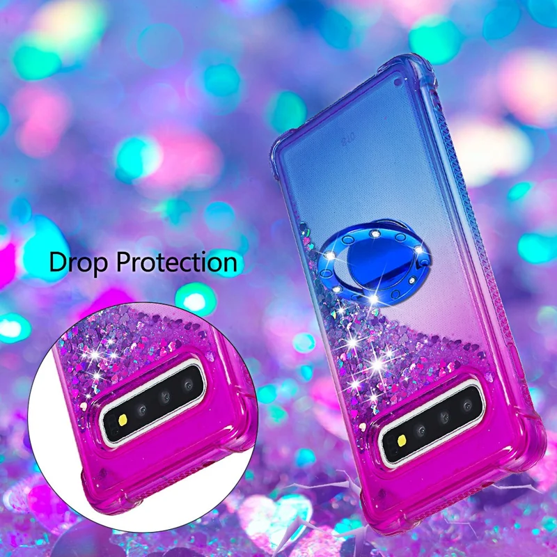 Ring Kickstand Fashionable Gradient Quicksand Durable TPU Phone Case Shell for Samsung Galaxy S10 4G - Purple/Blue