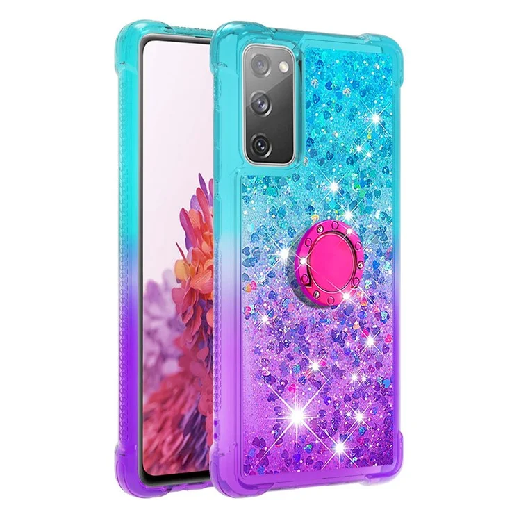 Anti-Sturz-Ring Kickstand Soft TPU Gradient Quicksand Cover Flowing Liquid Design Stylish Phone Case für Samsung Galaxy S20 FE 2022/S20 FE 4G/5G/S20 Fan Edition 4G/5G/S20 Lite - Himmelblau/Lila