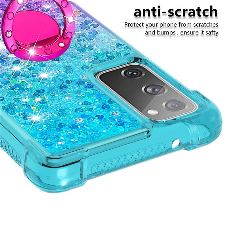 Anti-fall Ring Kickstand Soft TPU Gradient Quicksand Cover Flowing Liquid Design Stylish Phone Case for Samsung Galaxy S20 FE 2022/S20 FE 4G/5G/S20 Fan Edition 4G/5G/S20 Lite - Sky Blue/Purple