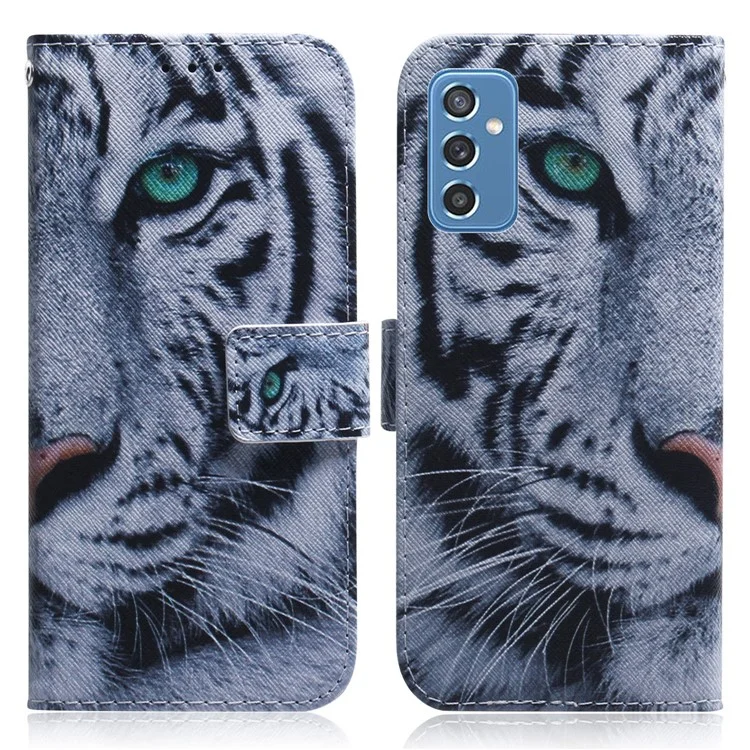 Pattern Printing Wallet Leather Flip Stand Stand Folio Protection Phone Tampo Para Samsung Galaxy M52 5G - Cabeça de Tigre