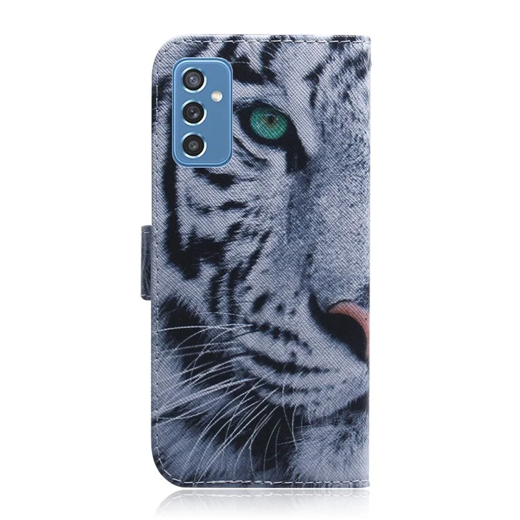 Pattern Printing Wallet Leather Flip Stand Stand Folio Protection Phone Tampo Para Samsung Galaxy M52 5G - Cabeça de Tigre