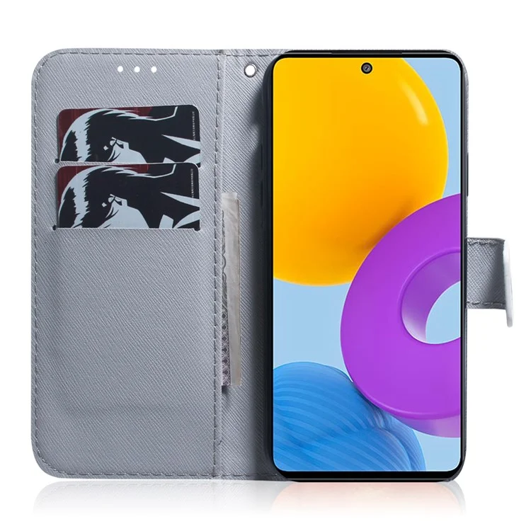 Pattern Printing Wallet Leather Flip Stand Stand Folio Protection Phone Tampo Para Samsung Galaxy M52 5G - Cabeça de Tigre