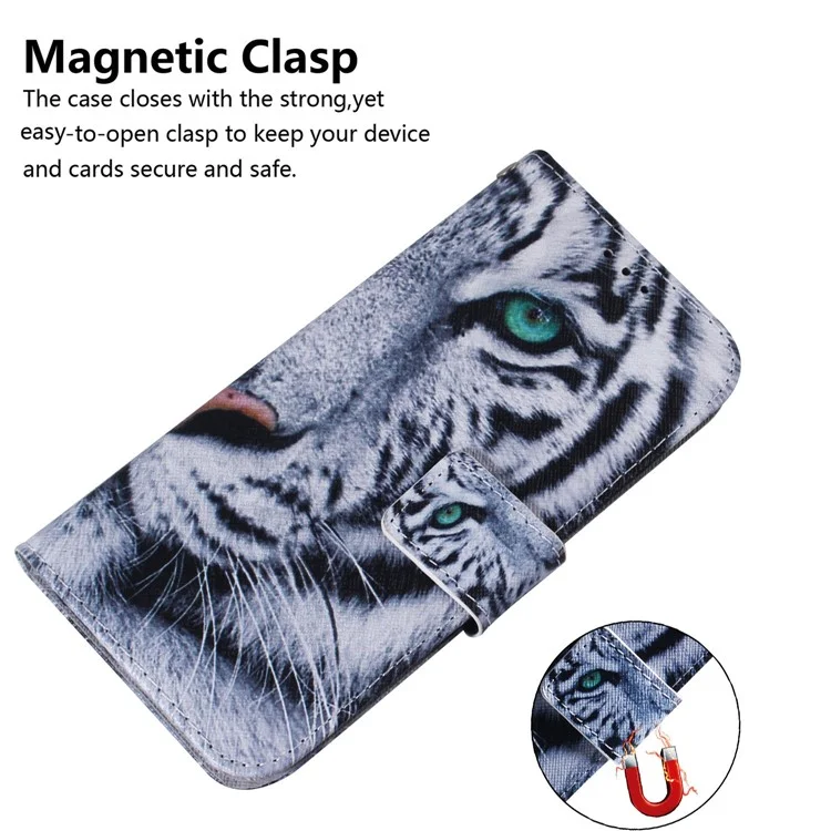 Pattern Printing Wallet Leather Flip Stand Stand Folio Protection Phone Tampo Para Samsung Galaxy M52 5G - Cabeça de Tigre