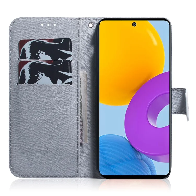 Pattern Printing Wallet Leather Flip Stand Stand Folio Protection Phone Tampo Para Samsung Galaxy M52 5G - Flor de Damasco