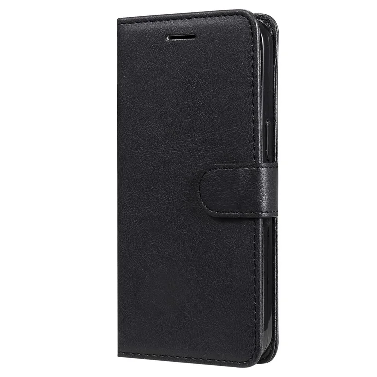 For Samsung Galaxy S22+ 5G Case Solid Color Leather Mobile Cover Wallet Stand with Strap - Black
